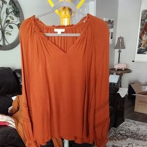 Knox Rose Orange Pleated Relaxed Blouse